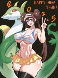 1girls 2025 breasts female female_focus large_breasts light-skinned_female light_skin looking_at_viewer midriff nintendo pokemon rosa_(pokemon) serperior skirt thighhighs thighs wide_hips ytrall