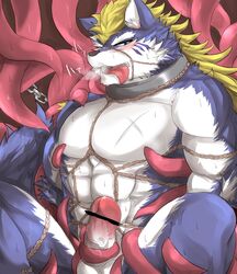 bondage bound canine erection fenrir_(tokyo_afterschool_summoners) male male_only mammal muscular penis solo tokyo_afterschool_summoners wolf