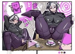 ? big_breasts black_and_white_hair blush cameltoe chair confusion female female_ejaculation female_only hypnosis kingofbandit156 legs_held_open made_in_abyss orgasm ozen plump_labia pussy pussy_cutout short_hair sitting solo spread_legs squirting teacup two_tone_hair uncensored wip