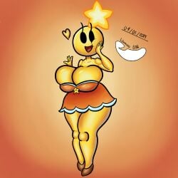 alternate_form big_breasts humanoid lbanano0206 mario_(series) mario_and_luigi_(series) nintendo sagging_breasts shiny_skin shortstack smile star_sprite starlow starlowo yellow_body