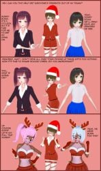 3d 3girls anthro black_hair breast_expansion brown_hair christmas clothing_transformation comic hair_color_change holidays koikatsu magic pink_hair red_hair reindeer reindeer_humanoid silver_hair skin_color_change species_transformation tagme transformation transformation_through_magic wfay42