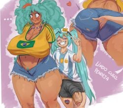 1futa 1girls argentina argentinian_miku brazil brazilian_miku clothed clothing dark_skin dreamy_pride duo embarrassed female flat_chest foreskin futanari groping_ass hairy_pussy hatsune_miku huge_ass huge_breasts huge_cock human intersex light-skinned_futanari light_skin partially_clothed partially_retracted_foreskin penis_slip penis_through_leghole penis_under_clothes ripped_clothing selfcest small_dom_big_sub standing uncircumcised uncut vocaloid