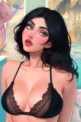 ai_generated big_ass big_breasts big_butt big_lips bitchy black_clothing black_hair bra breasts celebration celebrity hourglass_figure kylie_jenner lipstick outfit_variant partially_clothed party prostitute_clothes realistic rich_bitch sexy_clothing