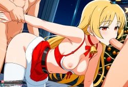 1girls 2boys ai_generated blonde_hair blowjob bocchi_the_rock! christmas christmas_outfit female from_behind ijichi_seika juanpiamvs long_hair medium_breasts orange_eyes patreon patreon_username penetration sex spitroast subscribestar subscribestar_username sucking_penis watermark