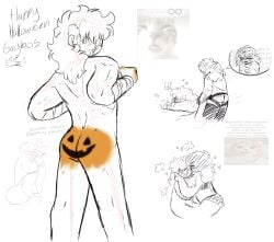 1boy 1cuntboy 1girls 2d athletic_male back_view bandage bent_over blush clothed_female_nude_male cuntboy dominant female goth_girl halloween_2024 heart intersex kissing long_hair looking_at_viewer lovers makeup male original original_characters paint pegging pumpkin_butt roblox scars sketch strap-on submissive_male suprised text thighhighs tussletux