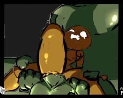 1boy 2d 2d_(artwork) 2d_animation all_the_way_to_the_base animated belly_bulge big_dick big_penis blush brown_skin bulging carrying difference female gargantuar green_skin holding_legs nervous penetration plants_vs_zombies precum pussy scared shaking size sound sound_edit sweating tagme taihen_(artist) twitching veiny_penis video wall-nut_(pvz) zombie