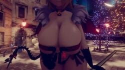 1girl 1girls 2024 3d 3d_animation 3d_model animated ass belly big_breasts christmas ginjo_soma mostly_nude music ribbon snow sound tagme video vrchat