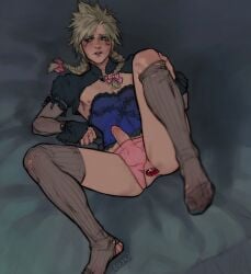 1boy 1femboy buttplug buttplug_in_ass buttplug_insertion cloud_strife corset crossdressing duski_loveless fanart femboy femboy_focus femboy_only femboysub final_fantasy final_fantasy_vii final_fantasy_vii_remake jewel_buttplug malesub panties penis penis_out presenting presenting_anus presenting_hindquarters presenting_penis twink