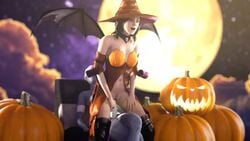 3d animated areolae asari bouncing_breasts breast_grab breasts female liara_t'soni mass_effect miranda_lawson moon nipples no_sound pumpkin spread_legs ssppp strap-on undressing video witch_hat yuri