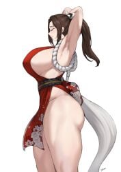 2d 2d_(artwork) asian asian_female ass bakaatako batako big_ass big_breasts big_butt breasts brown_hair brown_hair_female brunette_hair fatal_fury female_ninja king_of_fighters kunoichi light-skinned_female light_skin mai_shiranui ninja shinobi side_view sideboob stretching suggestive_clothes suggestive_clothing video_game_character