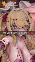 1girls 3d abs accessories accessory animated bangs big_breasts blonde_hair blue_eyes blush breasts bunny_girl clipping earring earrings fansly female fingers fit fit_female front_view functionally_nude glasses heart_eyes heart_shaped_pupils humanoid jewelry jinky_(jinkyvr) jinkyvr legs lingerie looking_at_viewer looking_down looking_down_at_viewer low-angle_view low_angle messy messy_hair mostly_nude naked naked_female nipples pale-skinned_female pale_skin panties piercing piercings pink_nipples pubic_tattoo shiny shiny_body shiny_skin short_female shorter_than_10_seconds showing_off solo sound standing tagme tattoo text thighs twintails valentine's_day video virtual_reality virtual_youtuber vrchat vrchat_avatar vrchat_media vrchat_model watermark white_sclera