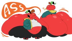 1boy apple ass_focus bapple_(neetbean) big_ass big_belly black_sandals bubble_ass bubble_butt footwear freckles_on_ass freckles_on_face hands_in_pockets hood_down hoodie huge_ass huge_belly jiggling jiggling_ass leaf male male_only movement_lines neetbean open_mouth overweight overweight_male presenting_hindquarters red_body sandals stem_on_head text text_bubble thick_butt thick_legs thick_thighs tongue_out white_background wide_hips yellow_eyes yellow_tongue