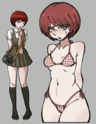 amlogamer arms_behind_back ass belly_button bikini blush blushing_at_viewer bob_cut breasts checkered checkered_bikini checkered_clothes checkered_swimsuit danganronpa danganronpa_2:_goodbye_despair embarrassed embarrassed_expression embarrassed_female female freckles freckles_on_arms freckles_on_ass freckles_on_body freckles_on_boobs freckles_on_breasts freckles_on_chest freckles_on_face freckles_on_legs freckles_on_shoulders freckles_on_thighs freckles_on_tits green_eyes koizumi_mahiru large_ass large_butt large_thighs legs legs_together looking_at_viewer pantsu_ripper petite petite_body petite_female pubes red_bikini red_hair red_string_bikini red_swimsuit short_hair short_red_hair small_boobs small_breasts small_tits standing string_bikini string_panties sweat sweat_on_body sweat_on_face sweatdrop sweaty swimsuit thick_thighs thigh_up thighs underwear visible_pubic_hair