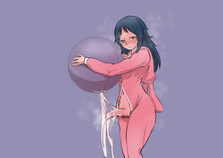 aomushi_(mushamusha) ball blue_eyes blue_hair blush censored cum cum_overflow dickgirl drooling futa_only futa_sans_balls futanari holding hoodie intersex looking_at_viewer no_testicles steam sweat sweatdrop yamagou_ayumi