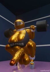 <1_second_video 1futa 1girls 3d 7:10 animated anklewear anthro bottomless breasts chain_chomp exercise female footwear futanari gold_chain_chomp gold_skin goldie_(wyerframez) high_heels huge_breasts large_breasts mario_(series) massive_breasts metallic_body monster_girl muscular muscular_female neckwear no_sound platform_heels shorter_than_10_seconds sportswear squatting tagme thick_thighs underboob vertical_video video weightlifting wristwear wyerframez