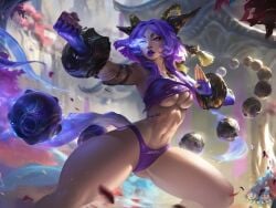 1girls ai ai_assisted ai_edit breasts breasts_out child_bearing_hips dizelxl edit edited edited_official_artwork female female_only fingerless_gloves hips league_of_legends lips navel outdoors plump_lips purple_hair purple_lipstick riot_games screencap self_upload thick thick_legs thick_thighs thighs toned toned_body toned_female torn_clothes torn_clothing underboob wide_hips yunara_(league_of_legends)