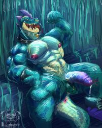 abs anthro anus areola balls biceps bodily_fluids clothing collar diamondtrash digital_media_(artwork) facial_piercing flexing flexing_bicep footwear genital_fluids genitals goat_(movie) green_body half-closed_eyes half-erect hi_res humanoid_genitalia humanoid_penis komodo_dragon leaking_precum lizard male male_only modo_olachenko monitor_lizard muscular muscular_anthro muscular_male narrowed_eyes nature nature_background nipples nose_piercing nose_ring nude open_mouth outdoor_nudity outside pecs penis piercing plant precum precum_string reptile ring_piercing saliva saliva_string scales scalie septum_piercing septum_ring shoes sitting smile solo sony_corporation sony_pictures spread_legs spreading tail tail_anus teeth tongue tongue_out tongue_piercing