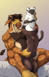 2021 animal_genitalia animal_penis anthro anthro_pred anthro_prey balls bed belly big_balls big_penis blue_eyes body_hair brown_hair chest_hair cock_vore colored dated domestic_cat duo duster_(dustafyer7) equine_genitalia equine_penis erection erez_(rmwx) feet feet_first felid feline felis fur furniture genitals giraffe giraffid grin hair hi_res holding_prey huge_balls huge_cock humanoid_genitalia humanoid_penis hybrid_genitalia hybrid_penis hyper hyper_balls hyper_genitalia hyper_penis knot knotted_equine_penis knotted_penis larger_pred licking licking_lips looking_at_prey male male/male male_pred male_prey mammal musclegut muscular nude_pred nude_prey on_bed orange_body orange_fur pandottermon penile penis pink_penis signature sitting size_difference smile tail tongue tongue_out vore white_body white_fur
