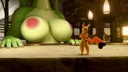 3d animated anthro bouncing_breasts dinossom duo extreme_size_difference female female_prey lizard lizard_girl macro micro nintendo no_sound palworld pikachu pocketpair pokemon size_difference swallowing tagme thicchips video vore