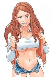 1girls braces crop_top jean_shorts solo tammy_(tekuho) tekuho textless white_background
