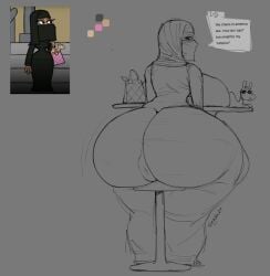 2026 anus ass big_ass big_butt big_thighs bulging_butthole butt_crack butt_focus buttocks degdaze dialogue giant_ass giant_breasts hijab hijabi large_ass large_breasts large_butt large_thighs larger_female leaning leaning_forward legends_of_chamberlain_heights line_art looking_at_viewer massive_ass public purse restaurant sitting sitting_on_chair sketch table text text_bubble thick thick_thighs thighs wide_hips wide_thighs