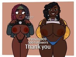 2girls african_female big_breasts dark-skinned_female disventure_camp disventure_camp:_fans_vs_favorites dunia_(disventure_camp) flashing_breasts nura_(disventure_camp) odd_nation_cartoons peckottd09