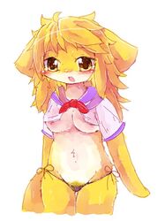 blonde_hair breasts canine furry kamawahi long_hair nipples open_mouth panties pubic_hair wa_hito_uppe yellow_eyes