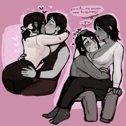 2girls artist:viscuntis big_breasts blushing blushing_at_partner clothed cuddling dirty_talk face_on_breast genderswap genderswap_(mtf) javier_escuella john_marston lesbian pet_play petting puppygirl red_dead_redemption_(series) red_dead_redemption_2 tits