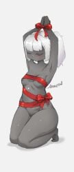 anniethenight armpits blush breasts closed_eyes dark-skinned_female expressionless faceless female grey_skin restrained sky:_children_of_the_light sky_children_of_the_light sky_cotl skykid solo thick_thighs white_hair wrapped