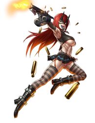 00s 1futa blush boots breasts cerastes chains clothed clothing fangs futa_only futanari handjob intersex large_breasts lilith-soft mask mikoyan no_bra skirt solid_color_background solo solo_futa striped striped_clothing striped_legwear taimanin_(series) taimanin_asagi taimanin_asagi_battle_arena tongue_out weapon white_background