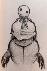 bugzinmybrain claws clothing deviantart doll doll_girl female female_only ghost ghost_girl monochrome monster monster_girl pear-shaped_figure pencil_(artwork) rope sharp_claws teru_teru_bozu traditional_media_(artwork)