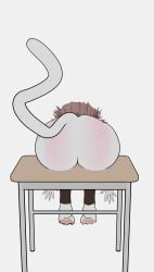 3d_(artwork) 5_fingers absurd_res ambiguous_gender anthro arms_bent barefoot bent_leg bent_legs bent_over bent_over_table big_butt blender_(artwork) blush blushing_butt body_blush brown_body brown_clothing brown_eyes brown_fur brown_hair bubble_butt butt butt_blush butt_focus cat_tail cel_shading cheek_tuft chest_tuft claws clothing curvy_figure desk digital_media_(artwork) domestic_cat don't_drop_the_soap facial_tuft feet felid feline felis femboy fingers fluffy fluffy_ears fluffy_hair fluffy_tail foot_fetish freckled_butt freckles fur furniture grey_background grey_body grey_fur grey_hair hair half_naked hi_res hourglass_figure hybrid legwear long_hair long_tail looking_down male mammal multicolored_body multicolored_fur multicolored_hair multicolored_skin nude pawpads paws pink_body pink_hair pose qin reaching shaded simple_background simple_coloring simple_shading sitting solo straight_hair stretching table tail thick_tail thick_thighs thigh_highs toe_claws toes tuft vivi_(qin) white_background white_body white_fur white_hair wide_hips