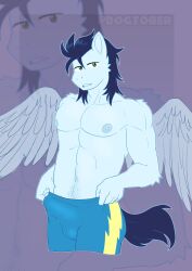 anthro clothing dogtober equid equine erection erection_under_clothing friendship_is_magic hasbro hi_res looking_at_viewer male mammal my_little_pony mythological_creature mythological_equine mythology pegasus pubes soarin_(mlp) tenting wings wonderbolts_(mlp)
