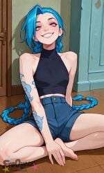 artist:eroqueen league_of_legends jinx 1girl solo breasts large_breasts nipples areolae ass pussy nude completely_nude uncensored nsfw hentai blush curvy thick_thighs wide_hips thighs navel long_hair looking_at_viewer smile seductive open_mouth full_body high_resolution highly_detailed simple_background rule34 ai_generated patreon
