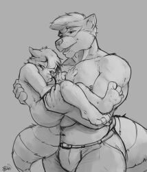 2025 anthro ass bodily_fluids brother_(lore) brothers_(lore) carrying_another coby_(pandottermon) crying dated duo feet grey_background greyscale hi_res holding_another incest_(lore) male male/male mammal monochrome muscular navel nude pandottermon procyonid raccoon raccoon_tail sibling_(lore) signature simple_background size_difference smile tail tears teeth topa_(pandottermon)