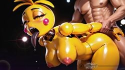ai_generated animated animatronic animatronic_female animatronic_girl arm_grab bent_over big_breasts black_background black_sclera black_tongue blush blushing_female breasts caucasian caucasian_male female female_focus female_penetrated five_nights_at_freddy's five_nights_at_freddy's_2 from_behind long_tongue muscular_male nipples pink_nipples robot robot_girl robot_joints saliva saliva_drip saliva_string saliva_trail sex sound tagme thrusting thrusting_into_pussy toy_chica_(fnaf) vaginal_sex video video_game_character white_pupils yellow_skin