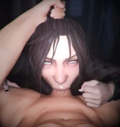1boy 1girls 3d 3d_(artwork) apex_legends black_hair blowjob_face checkpik clothed_female clothed_female_nude_male female indoors male nude nude_male oral penis semen semen_in_mouth sex veiny veiny_penis wraith_(apex_legends)