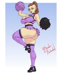 1female 1girls 1woman 2d big_ass big_breasts black_eyes black_lipstick black_outfit black_sclera boob_window borderreloaded brown_hair busty cheerleader cheerleader_outfit cheerleader_uniform cleavage cleavage_cutout cleavage_window commission commissioner_upload dnd_character dungeons_and_dragons eszira_(nevertheweirdo) fat_ass fat_thighs female female_focus female_only githyanki githyanki_female head_tattoo hourglass_figure looking_back oc original_character pointed_ears pom_poms ponytail purple_and_black purple_and_black_outfit purple_outfit sexy tattoo tattoo_on_head thicc thicc_ass thicc_thighs thick_ass thick_thighs upskirt upskirt_view wide_hips yellow_skin