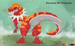 2026 absurd_res animal_genitalia ankle_cuffs anklet bodily_fluids claws cloaca cloaca_juice cloaca_juice_drip color_swatch cuff_(restraint) dinosaur ejaculation female feral ferocious_ferals fog fossil_pokemon generation_6_pokemon genital_fluids genitals grass grey_body grey_claws grey_scales handcuffs heart_symbol hi_res horizontal_cloaca horizontal_slit huge_filesize jewelry leaking_cloaca metal_cuffs model_sheet nature nature_background nintendo orange_spikes paws plant pokemon pokemon_(species) prehistoric_species presenting presenting_cloaca pupils raised_tail ravenous rear_view red_body red_eyes red_paws red_scales reptile restraints saurischian scales scalie signature slit_pupils solo spikes tail team_rocket text theropod tyrannosaurid tyrannosauroid tyrannosaurus tyrannosaurus_rex tyrantrum vaginal_fluids vaginal_squirting wet white_spikes