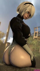 3d absurdres ass breasts cleavage creepychimera dat_ass female female_only highres leotard looking_at_viewer nier nier:_automata panties solo yorha_2b