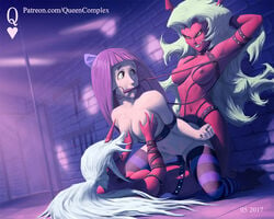 3girls anal anal_sex bondage bounded breast_grab breasts double_penetration kneesocks_daemon legwear multiple_girls panty_&_stocking_with_garterbelt pussy queencomplex scanty_daemon stocking_anarchy strap-on vaginal_penetration yuri