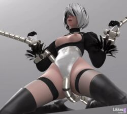 1girls 3d animated blindfold breasts breasts_out female female_only groin kneeling leotard machine nier nier:_automata nipples restrained sex_machine solo tentacle tentacles yorha_2b