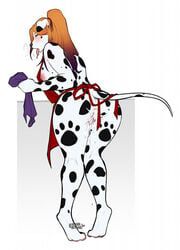 anthro anus apron apron_only ass blush bodily_fluids bow_legged breasts breath canid canine canis cathy_(dallypup) clothing cum cum_drip cum_in_ass cum_in_pussy cum_inside dalmatian digital_media_(artwork) domestic_dog dripping drooling female genital_fluids genitals hair hi_res looking_at_viewer mammal mostly_nude nipple_piercing nipples nude panting piercing pussy saliva signature solo spots sweetburn