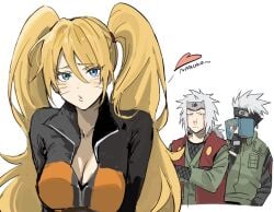 1girls 2boys big_breasts black_eyes black_gloves blonde_hair blue_eyes blush busty canon_genderswap cleavage cute english_text facepaint facial_markings fingerless_gloves forehead_protector gender_transformation genderswap_(mtf) gloves hatake_kakashi headband heart heart_symbol hi_res high_resolution highres jacket jiraiya kakashi_hatake konohagakure_symbol large_breasts lips lipstick looking_at_viewer love_heart makeup naaa___999 narrowed_eyes naruko naruto naruto_(classic) naruto_(series) naruto_shippuden naruto_uzumaki nosebleed older_male older_man_and_teenage_girl pink_lips pink_lipstick puckered_lips rule_63 seductive seductive_eyes seductive_look sexy_no_jutsu shounen_jump shueisha silver_eyes student teacher teacher_and_student teen teen_girl teenage_girl teenager text uzumaki_naruto very_high_resolution weekly_shonen_jump weekly_shounen_jump whisker_markings whiskers white_hair yellow_hair younger_female