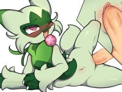 4:3 anthro anthro_penetrated biped blush disembodied_penis duo erection eyelashes female female_penetrated floragato fur generation_9_pokemon genitals green_body green_fur green_tail humanoid_genitalia humanoid_penis interspecies male male/female male_penetrating male_penetrating_female mammal navel nintendo one_eye_closed open_mouth penetration penile penile_penetration penis pokemon pokemon_(species) pussy seviyummy sex short_tail simple_background tail vaginal_penetration vaginal_penetration white_background