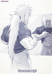 1boy bara jiraiya karazumaster male male_focus male_only muscle naruto old_man pants solo solo_focus solo_male uncensored white_hair