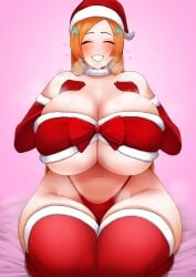 1girls bleach blush breasts breasts_bigger_than_head christmas closed_eyes erotic_costume heart inoue_orihime large_breasts orange_hair panties rek1610 santa_hat smile stockings voluptuous