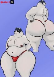 anthro ass balls bear belly big_butt bikini_thong butt_focus clothed clothing epic_games fortnite genitals hi_res laika_2 male mammal nipples penis polar_bear polar_patroller small_balls small_penis solo swimwear thick_thighs thong thong_only topless underwear underwear_only ursine