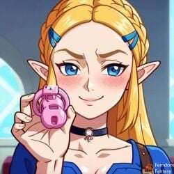 1girls ai_generated chastity_cage dominant_female domination female female_domination female_only femdom offering submissive_male the_legend_of_zelda zelda zelda_(breath_of_the_wild)