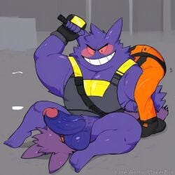ai_generated balls balls_on_face ballsack big_balls blush construction_worker dominant domination evil_grin facesitting forced gay gay_domination gengar huge_cock pokemon pokemon_(species) pokephilia